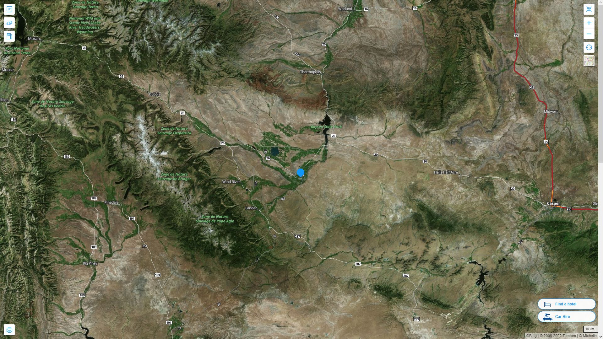 Riverton Wyoming Highway and Road Map with Satellite View